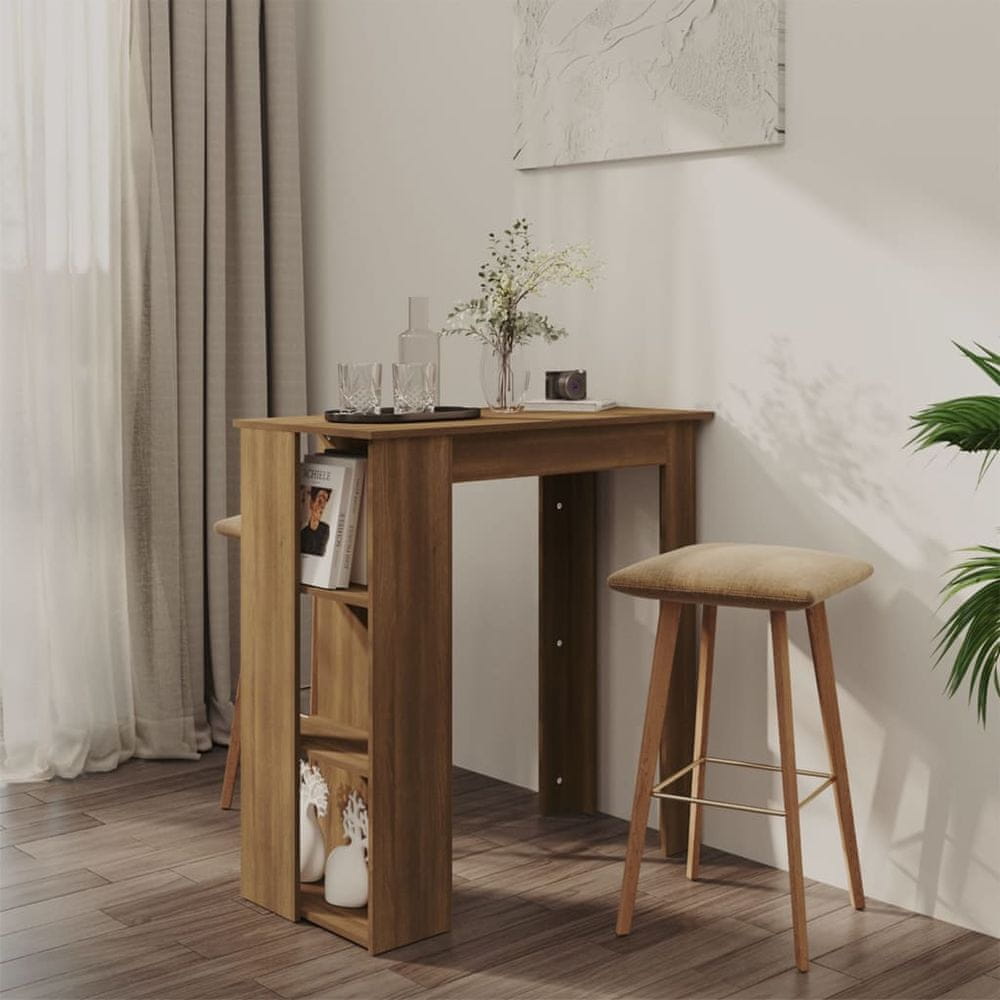 Petromila vidaXL Barový stôl s poličkou hnedý dub 102x50x103,5 cm drevotrieska